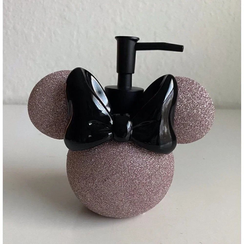 DISNEY Minnie MOUSE Rose Gold Glitter Black Ears SOAP Lotion DISPENSER With PUMP